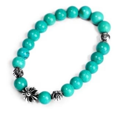 Chrome Hearts Turquoise Bead Bracelet 8MM (4 Silver Beads) Chrome Hearts Turquoise Bead Bracelet 8MM (4 Silver Beads)