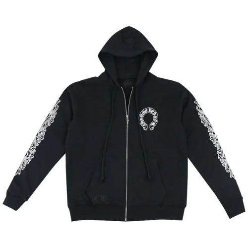 Chrome Hearts Horseshoe Floral Cross-Sleeve Zip Up Hoodie